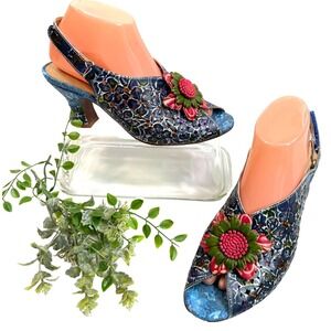 L'ARTISTE Spring Step Womens Blue Floral Sandals Size 39 EU 8.5 US Sling Back